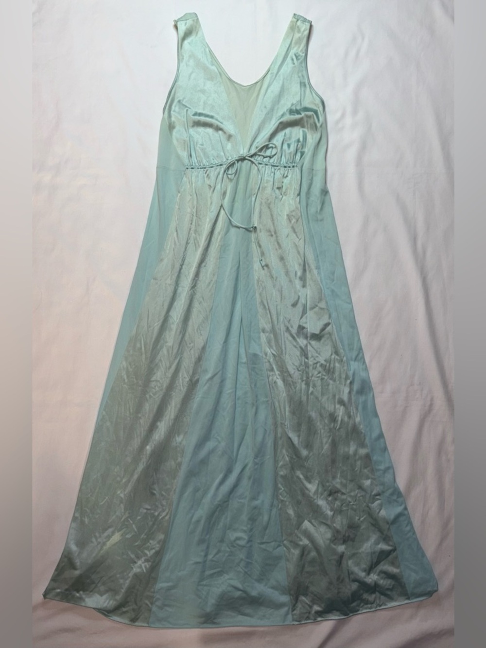 Vanity Fair Seafoam Green Satin & Chiffon Full-Length Slip Dress
